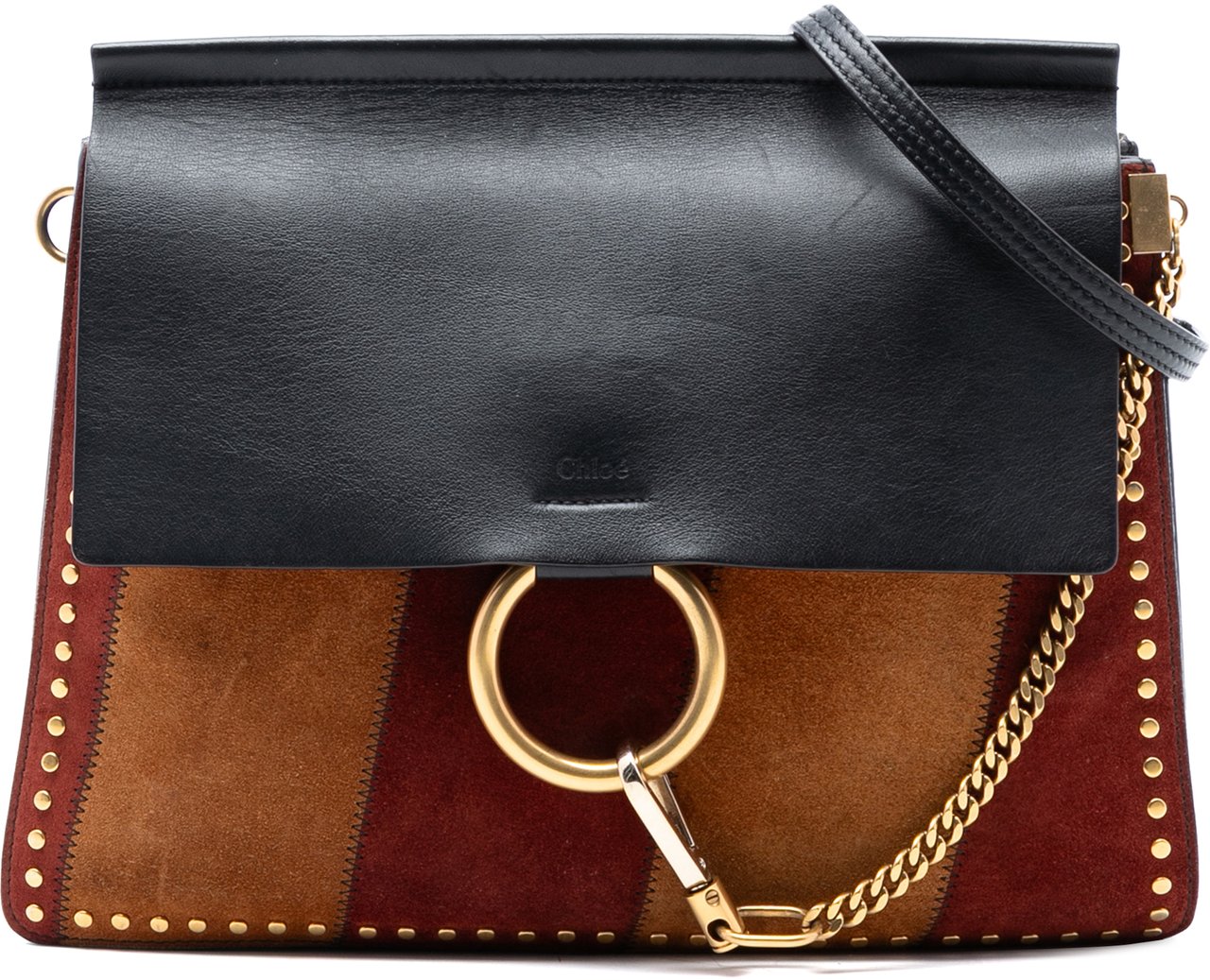 Chloé Medium Calfskin and Stitched Suede Faye Crossbody Zwart