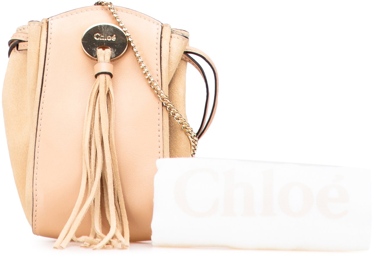 Chloé Mini Leather and Suede Sac Fringe Crossbody Bruin