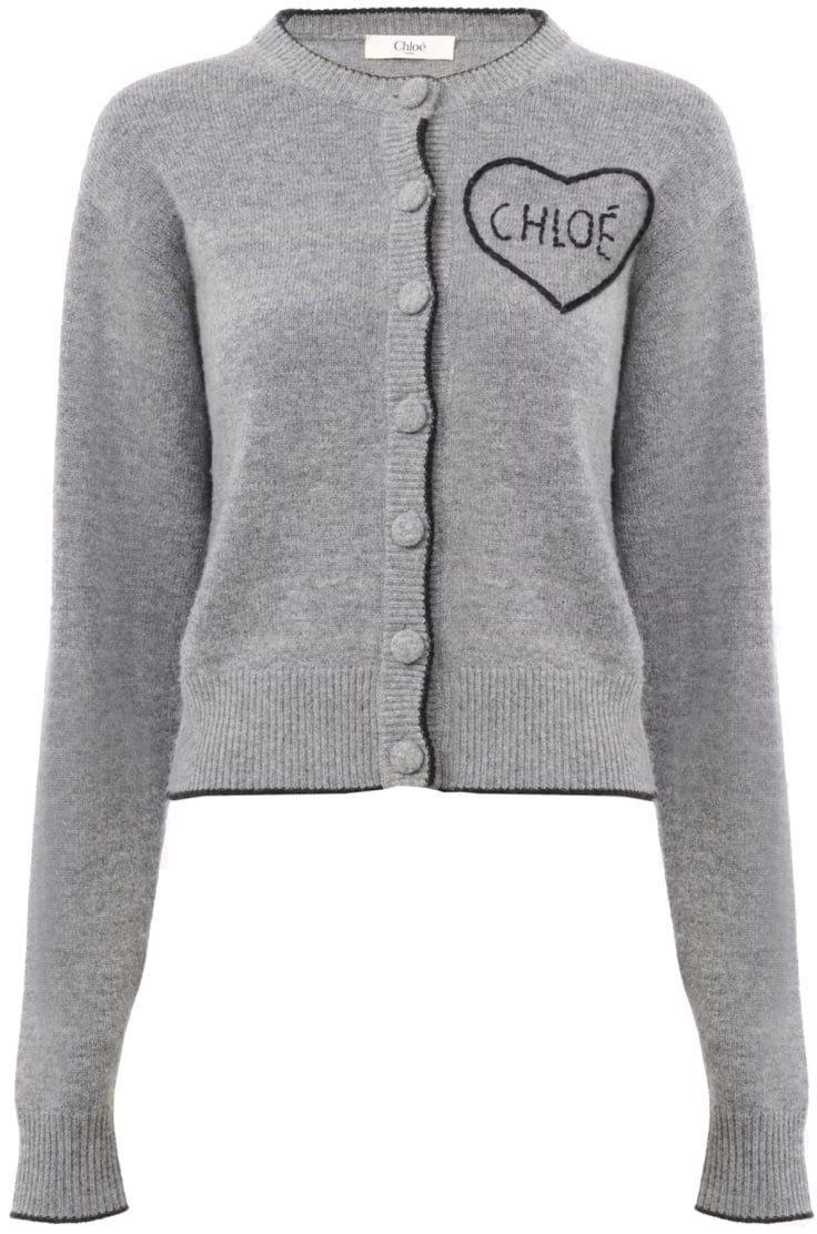 Chloé FITTED CARDIGAN WITH LOGO Grijs