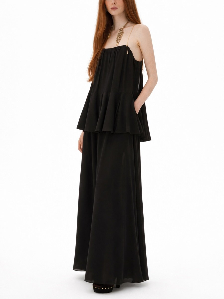 Chloé SILK GEORGETTE LONG DRESS Zwart