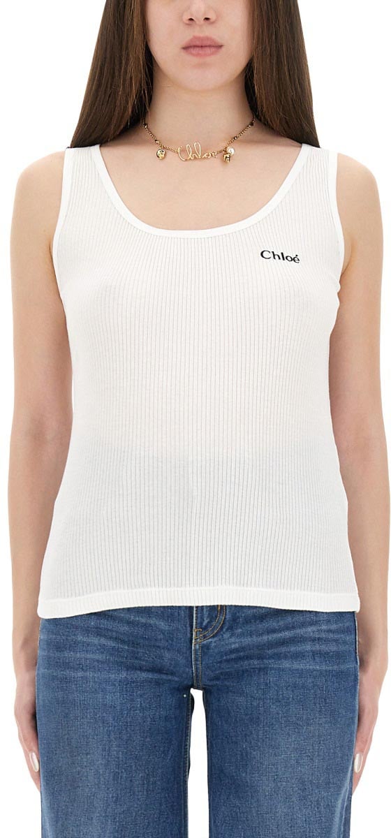 Chloé TANK TOP WITH LOGO Wit