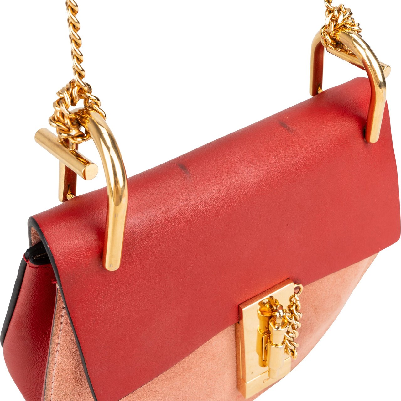 Chloé Bicolor Leather Drew Crossbody Bag Rood