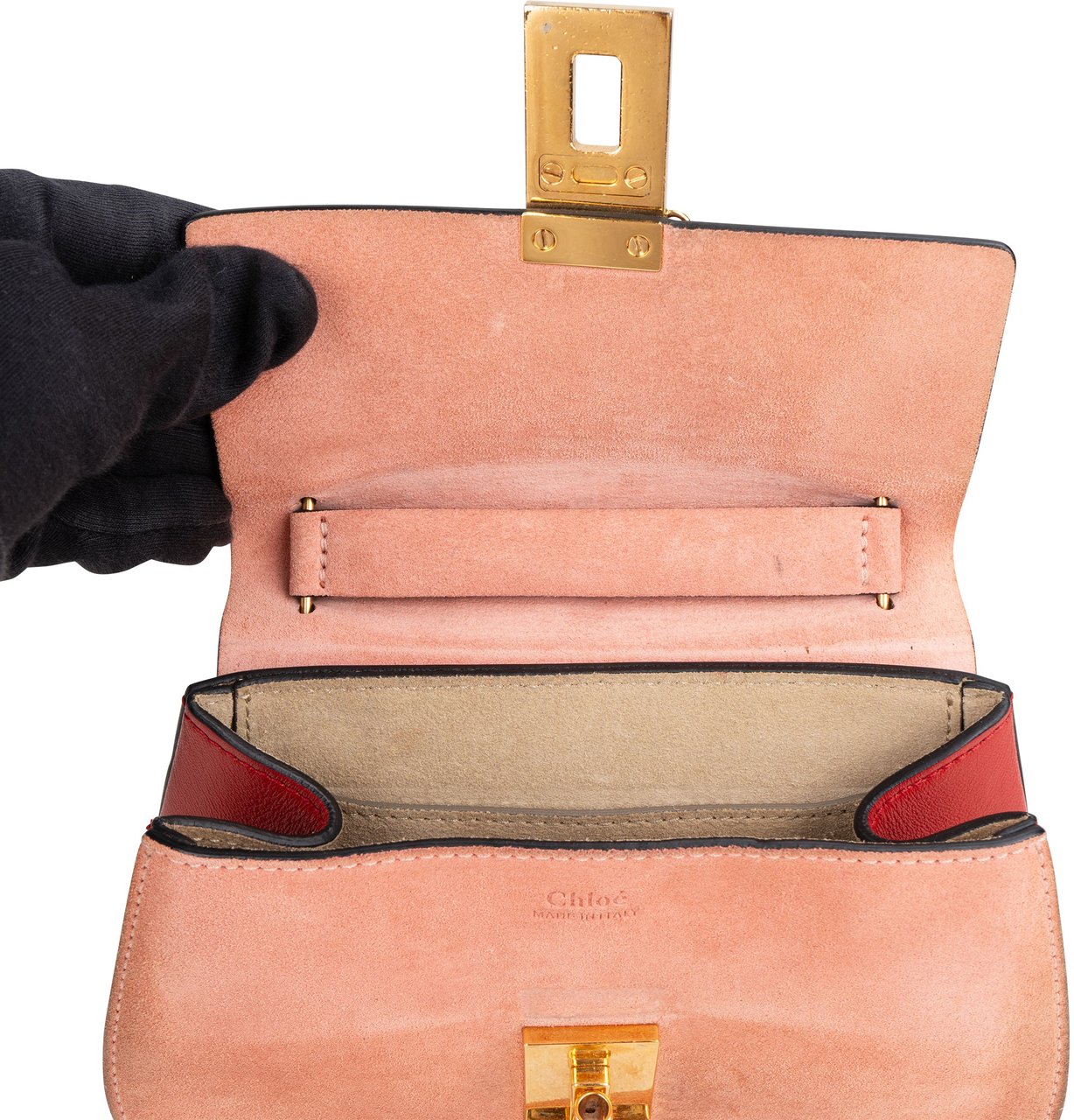 Chloé Bicolor Leather Drew Crossbody Bag Rood