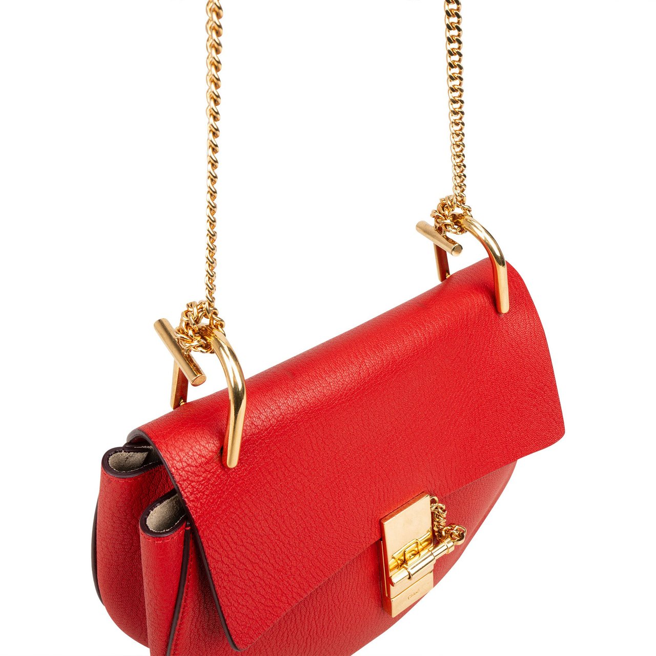Chloé Chloé Rouge Leather Drew Crossbody Bag Rood