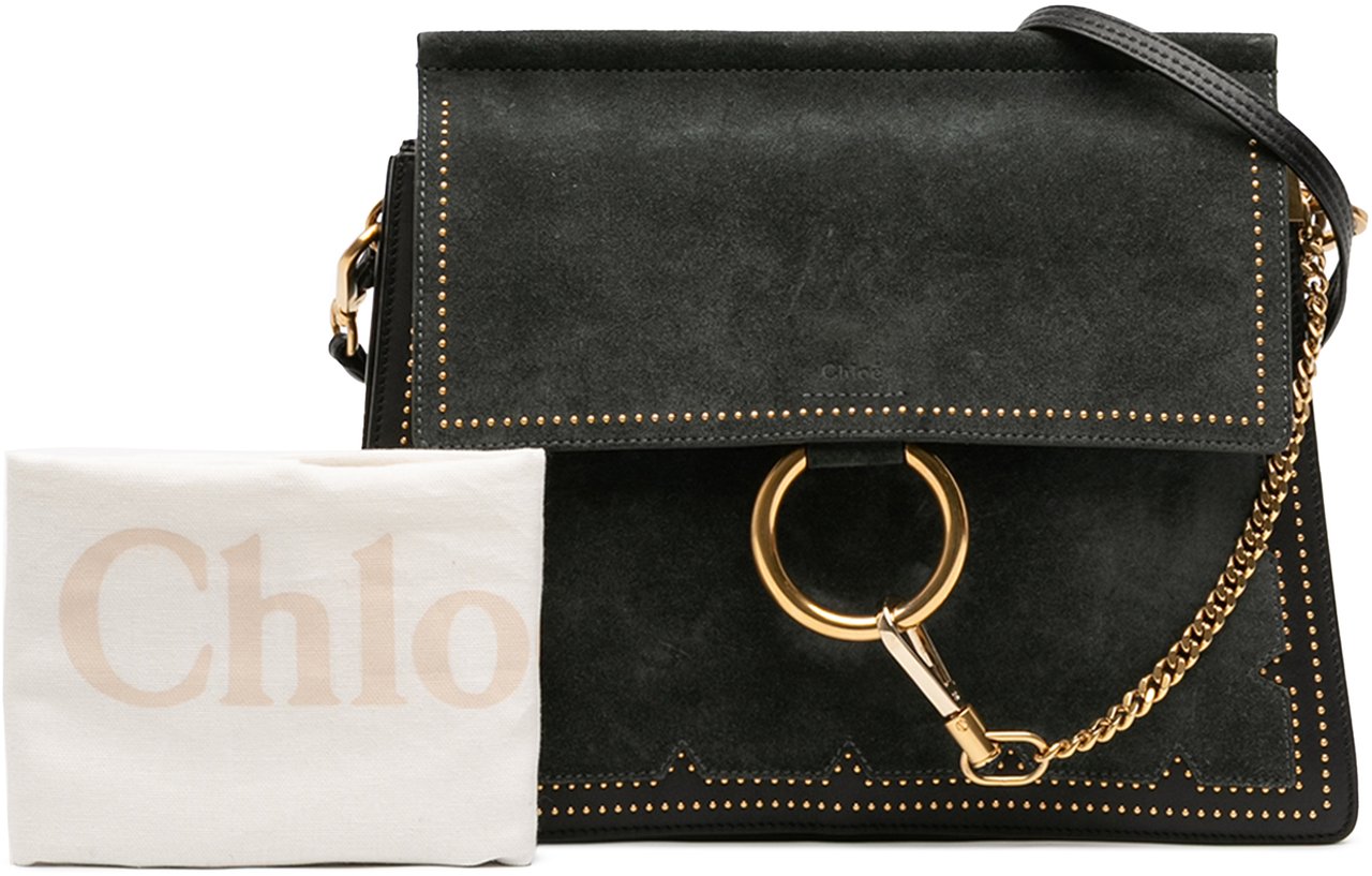Chloé Medium Studded Suede and Calfskin Faye Crossbody Zwart