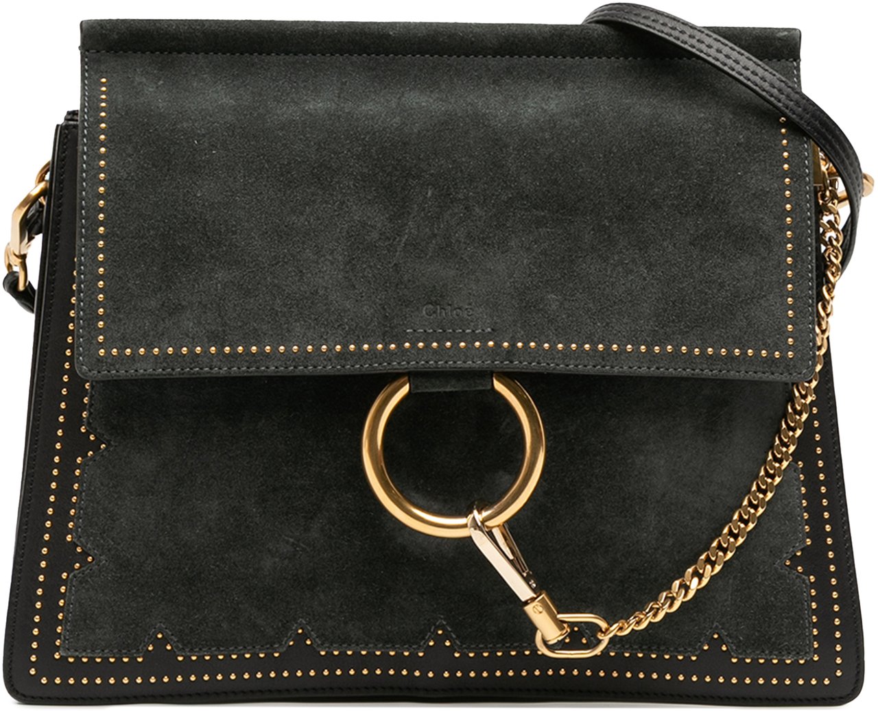 Chloé Medium Studded Suede and Calfskin Faye Crossbody Zwart