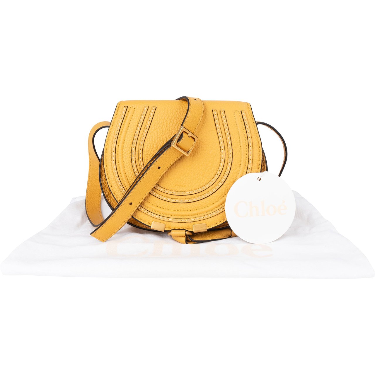 Chloé Chloé Honey Gold Leather Marcie Crossbody Bag Geel