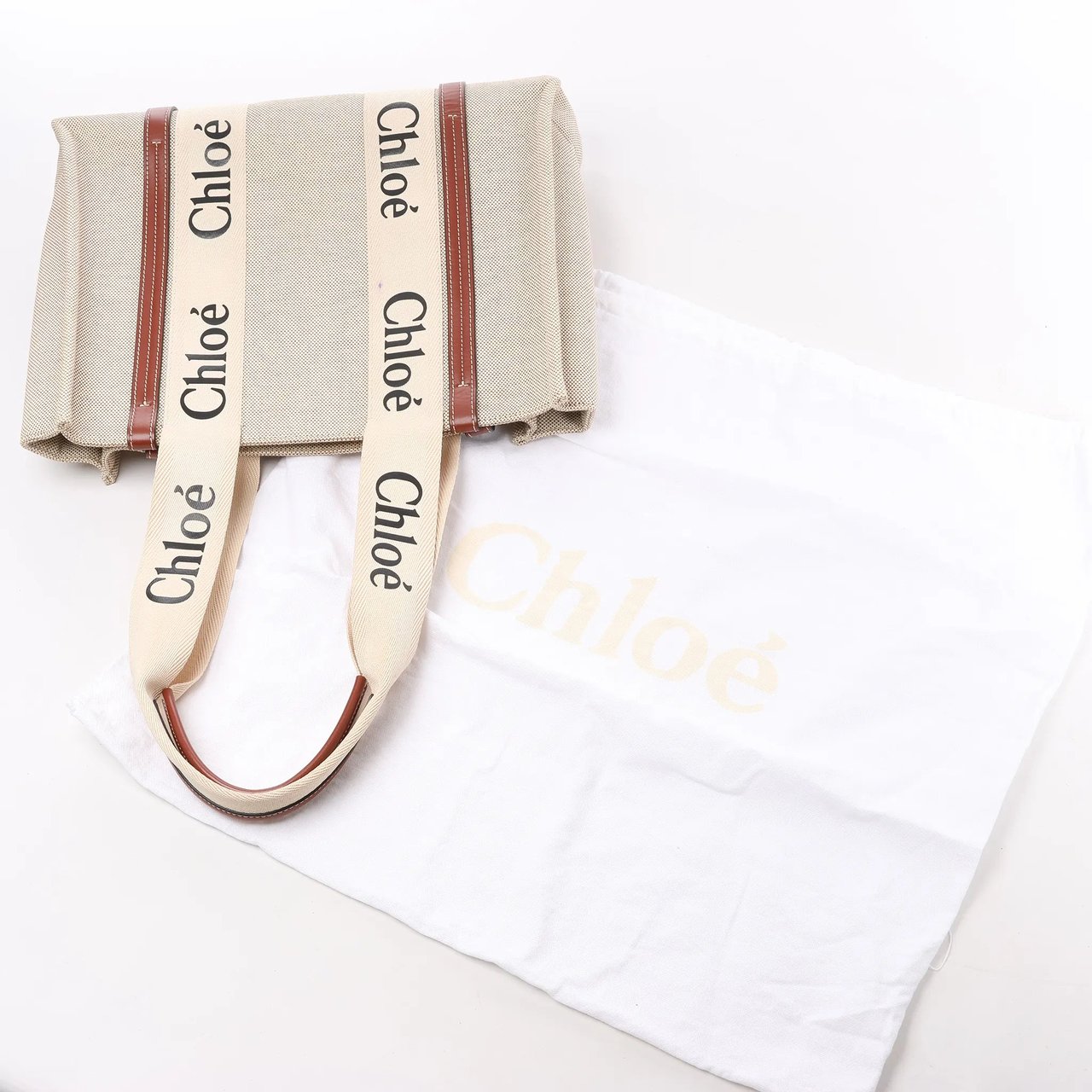 Chloé CHLOE Woody Medium Canvas & Leather Tote Shoulder bag in Brown Divers