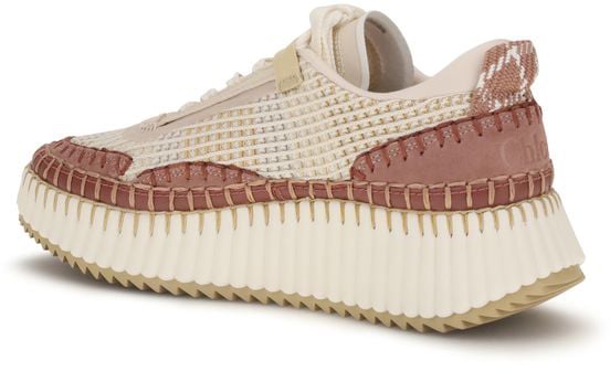 Chloé Cream Mesh Sneakers with Dusty Rose Leather Accents Neutraal