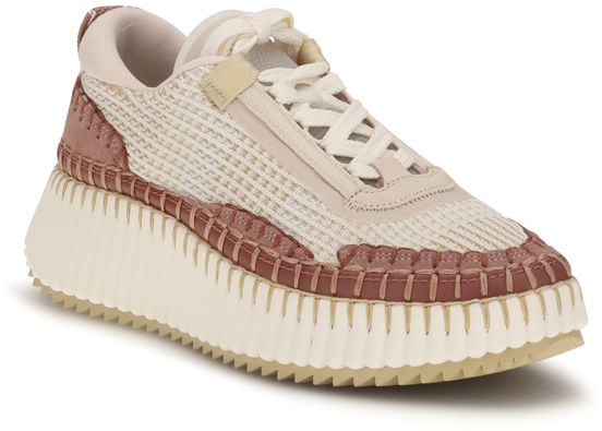 Chloé Cream Mesh Sneakers with Dusty Rose Leather Accents Neutraal
