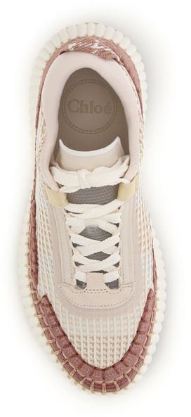 Chloé Cream Mesh Sneakers with Dusty Rose Leather Accents Neutraal