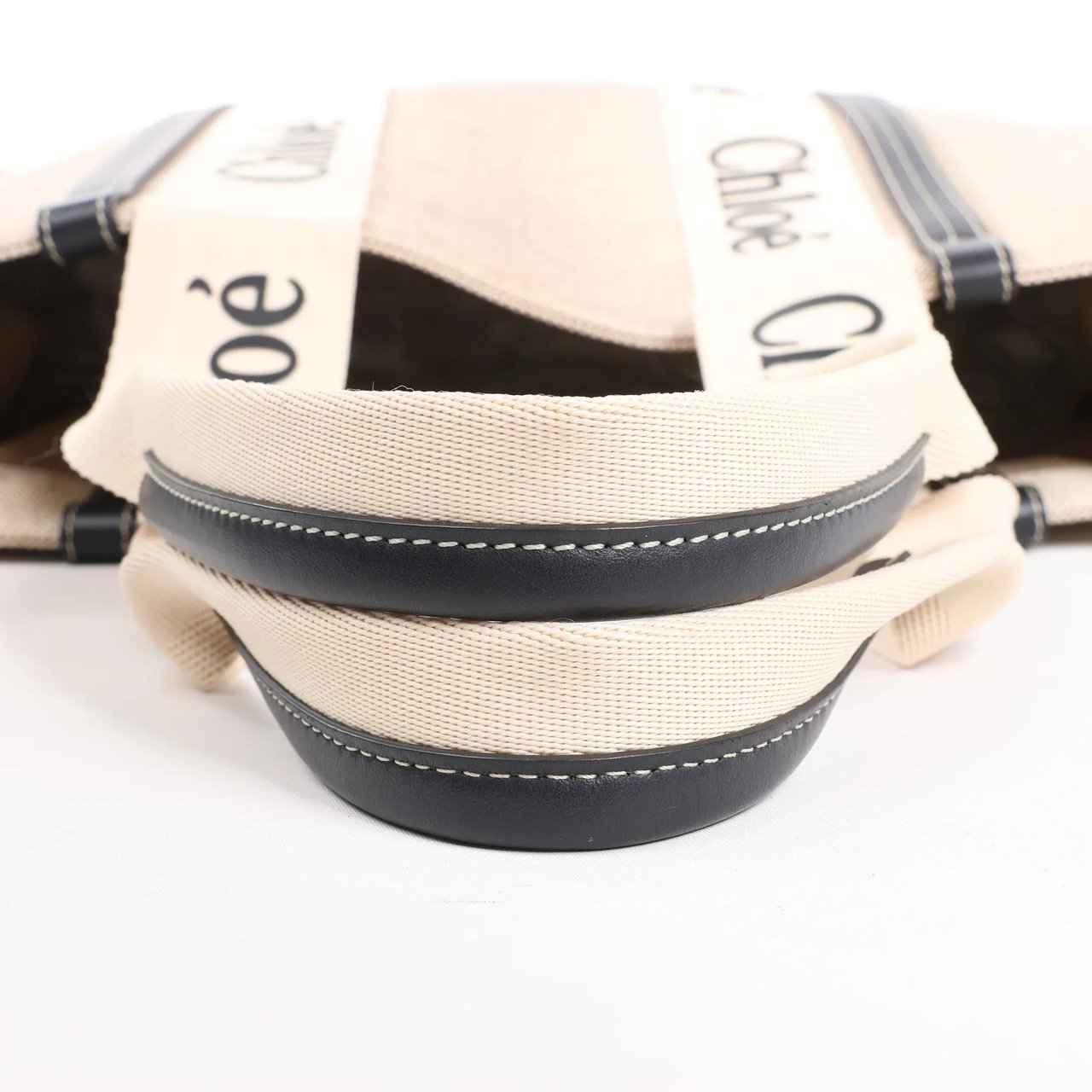 Chloé CHLOE Woody Large Canvas & Leather Tote Shoulder bag in Black x Beige Divers