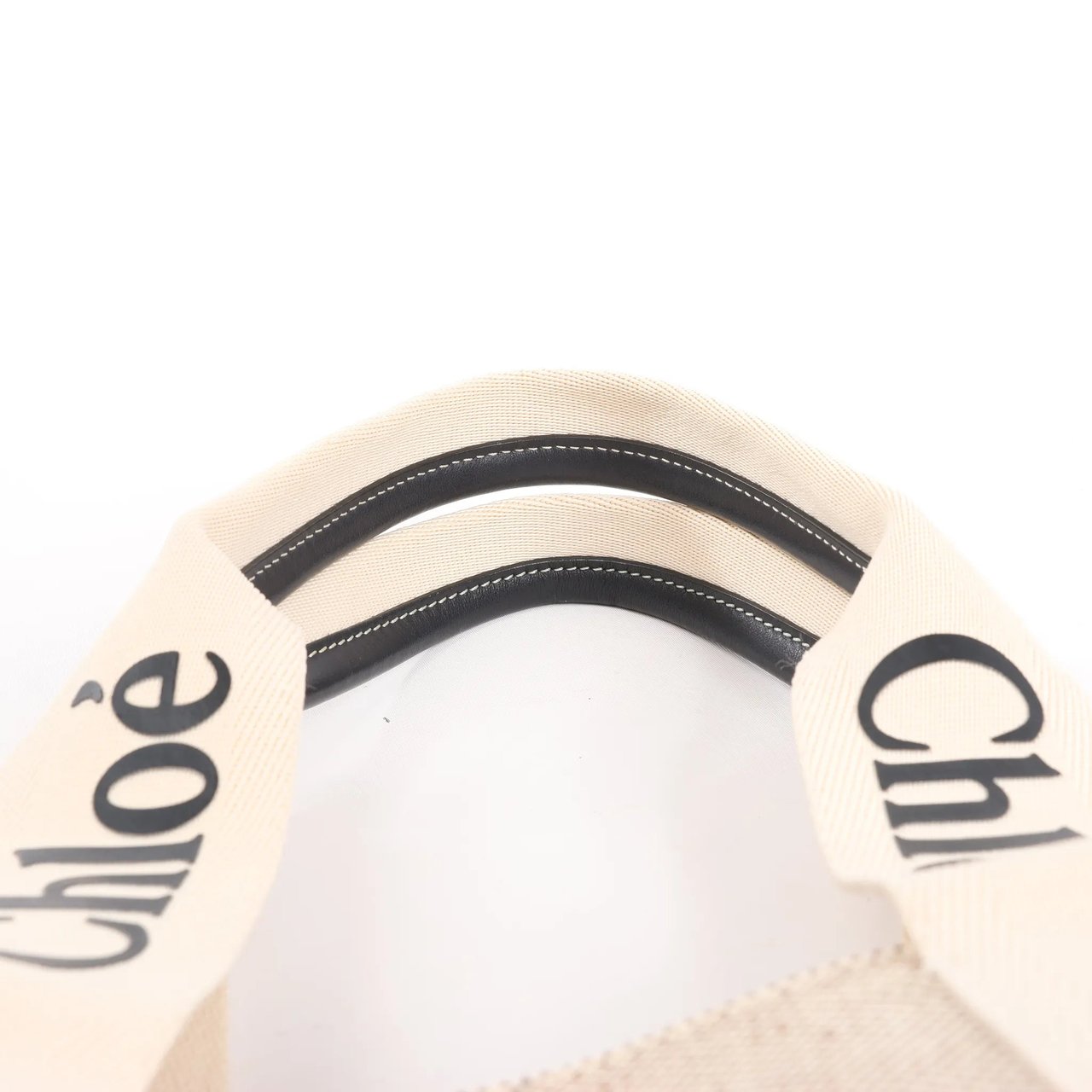 Chloé CHLOE Woody Large Canvas & Leather Tote Shoulder bag in Black x Beige Divers