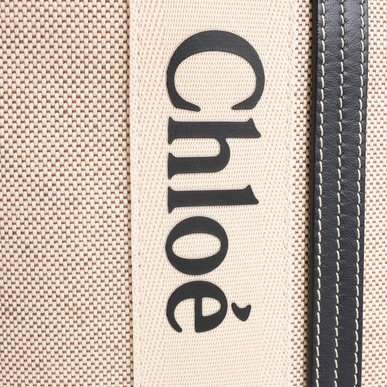 Chloé CHLOE Woody Large Canvas & Leather Tote Shoulder bag in Black x Beige Divers