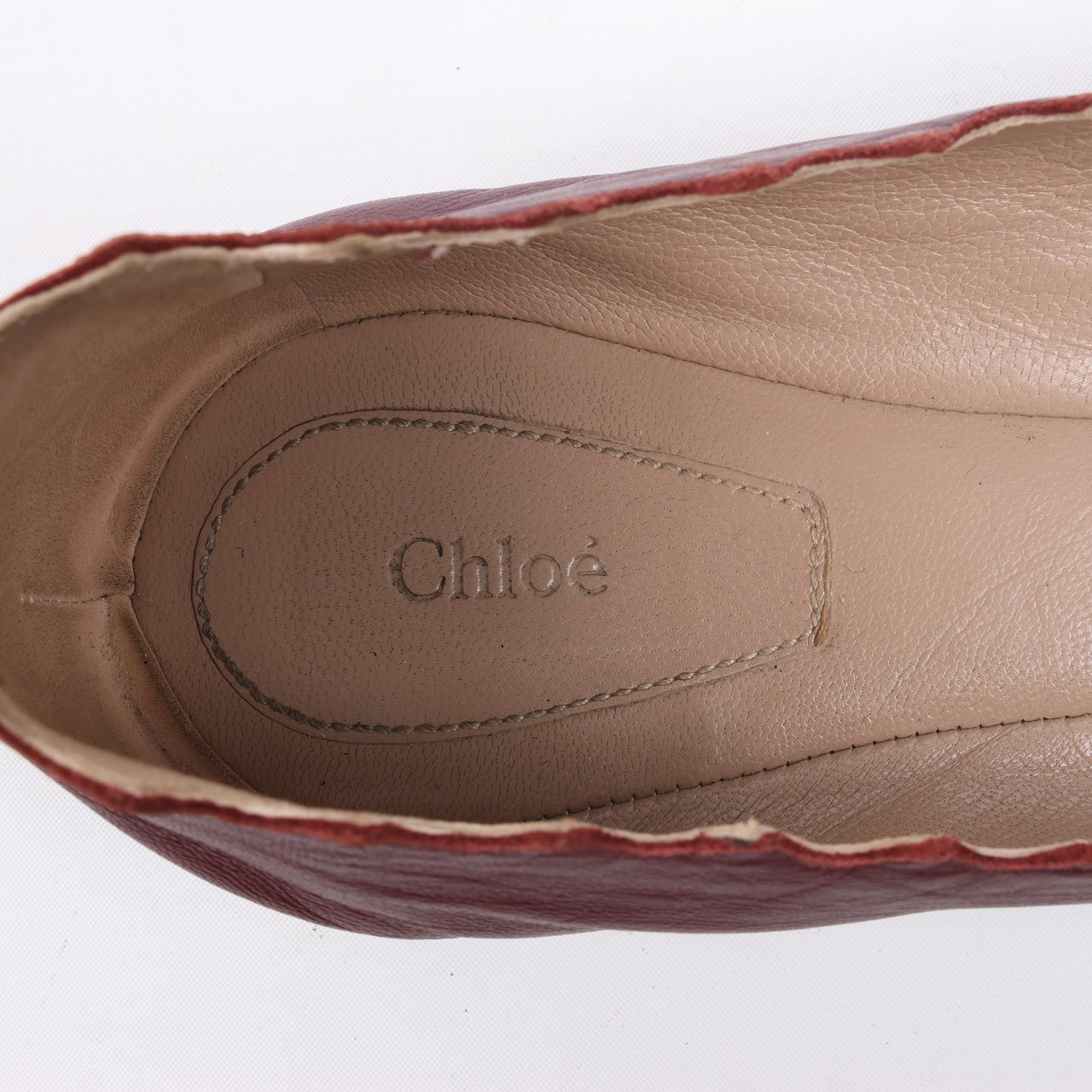 Chloé Chloe Leather Scalloped Ballet Flats in Burgundy, Size 38 Maroon
