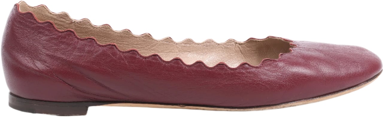 Chloé Chloe Leather Scalloped Ballet Flats in Burgundy, Size 38 Maroon