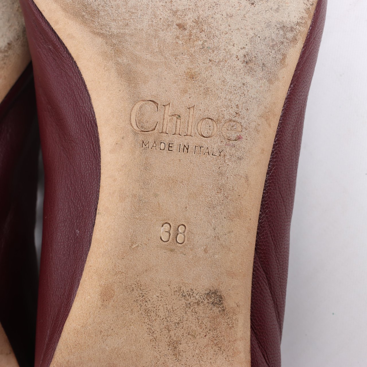 Chloé Chloe Leather Scalloped Ballet Flats in Burgundy, Size 38 Maroon