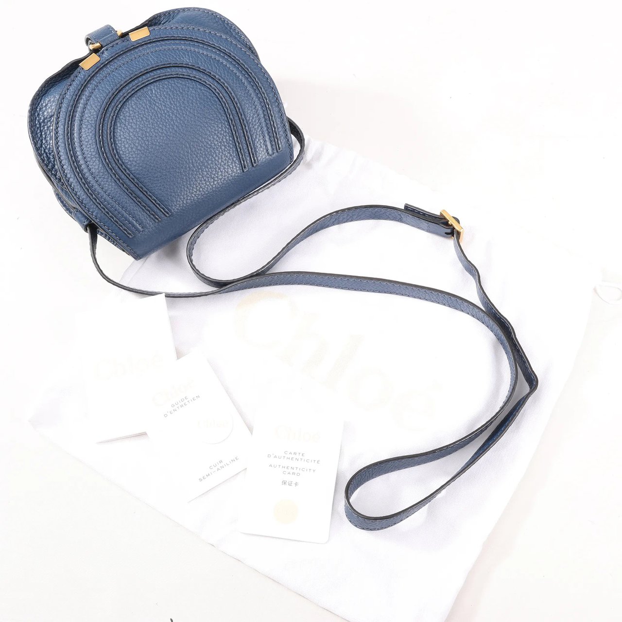 Chloé Chloe Marcie Mini Leather Crossbody Bag in Navy Blue Navy