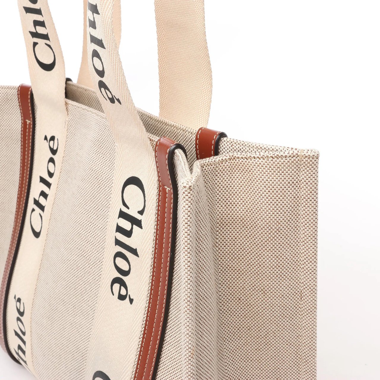 Chloé CHLOE Woody Medium Canvas x Leather Tote Shoulder bag in Beige x Brown Divers