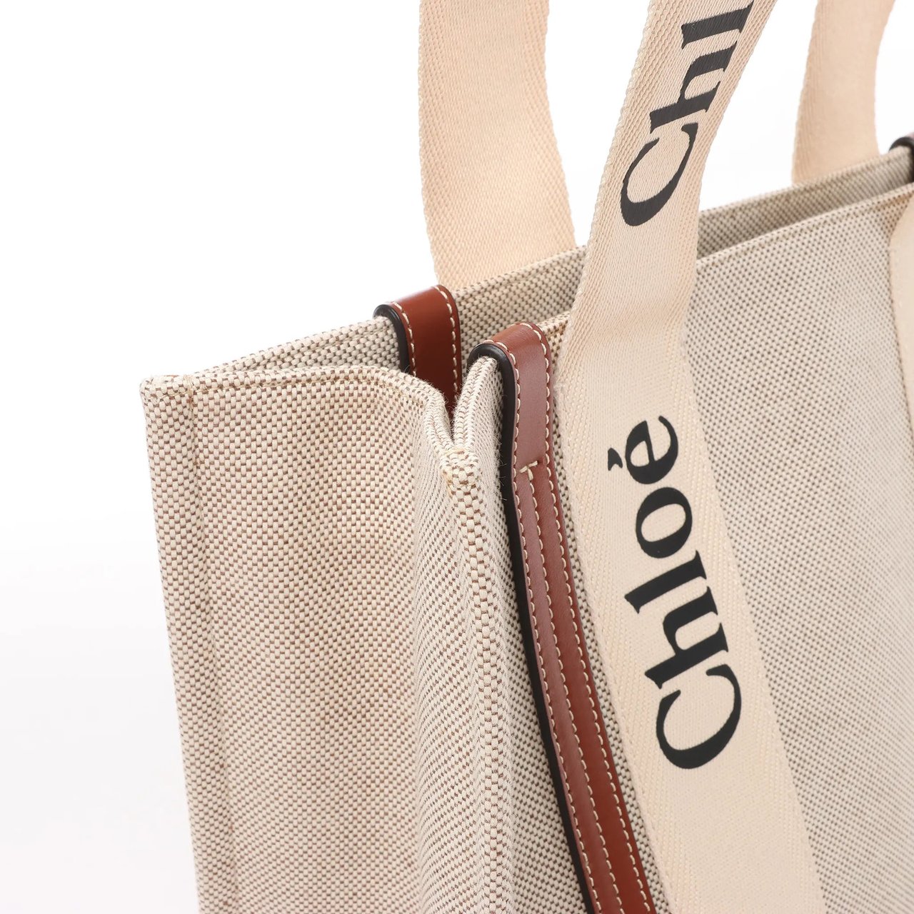 Chloé CHLOE Woody Medium Canvas x Leather Tote Shoulder bag in Beige x Brown Divers