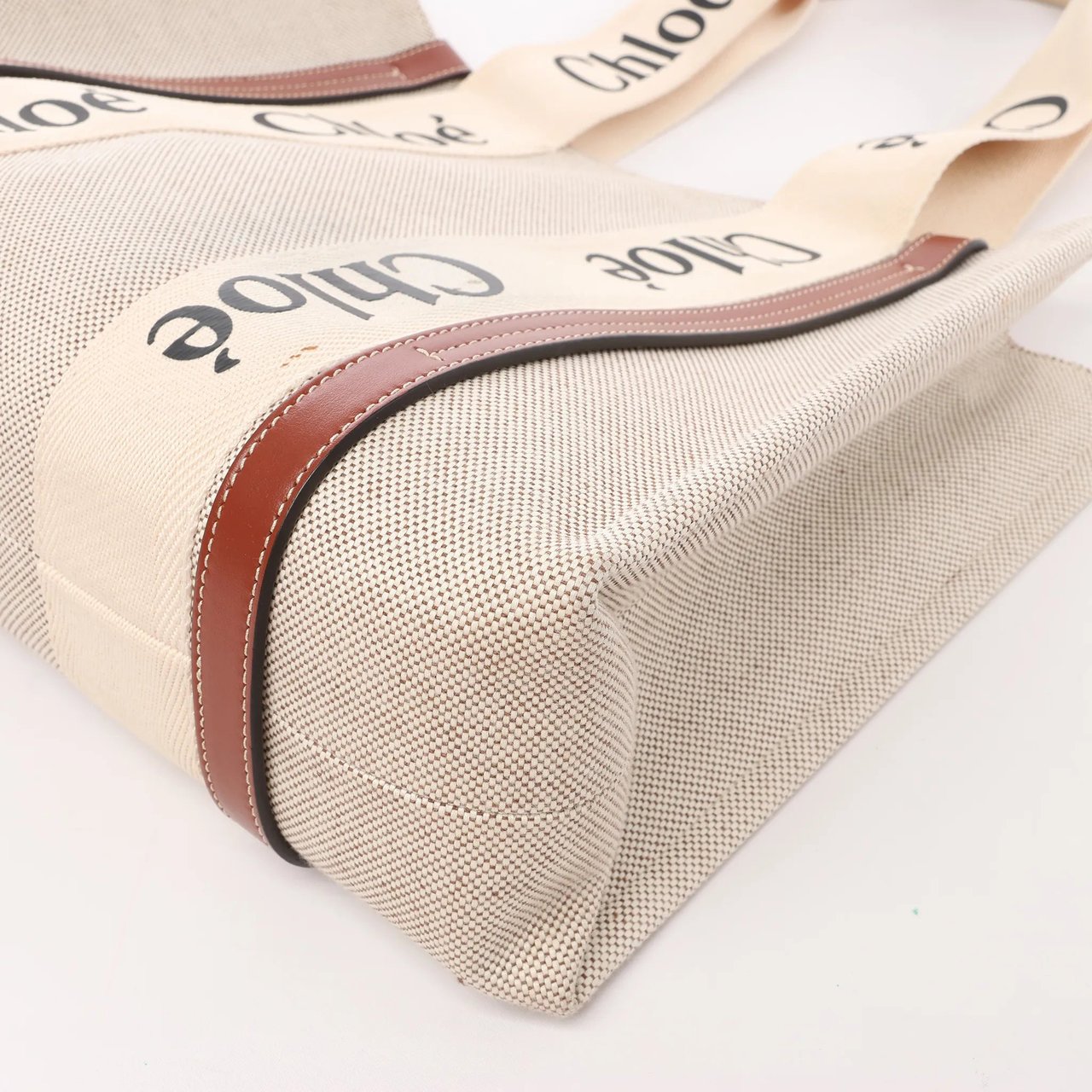 Chloé CHLOE Woody Medium Canvas x Leather Tote Shoulder bag in Beige x Brown Divers