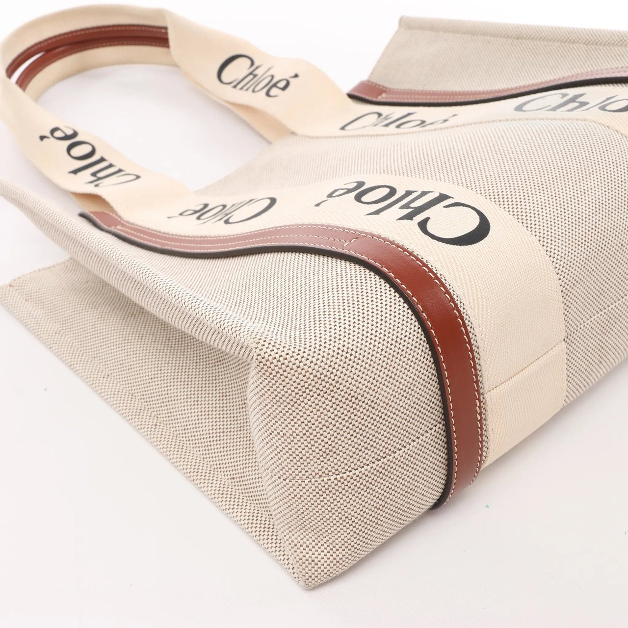 Chloé CHLOE Woody Medium Canvas x Leather Tote Shoulder bag in Beige x Brown Divers