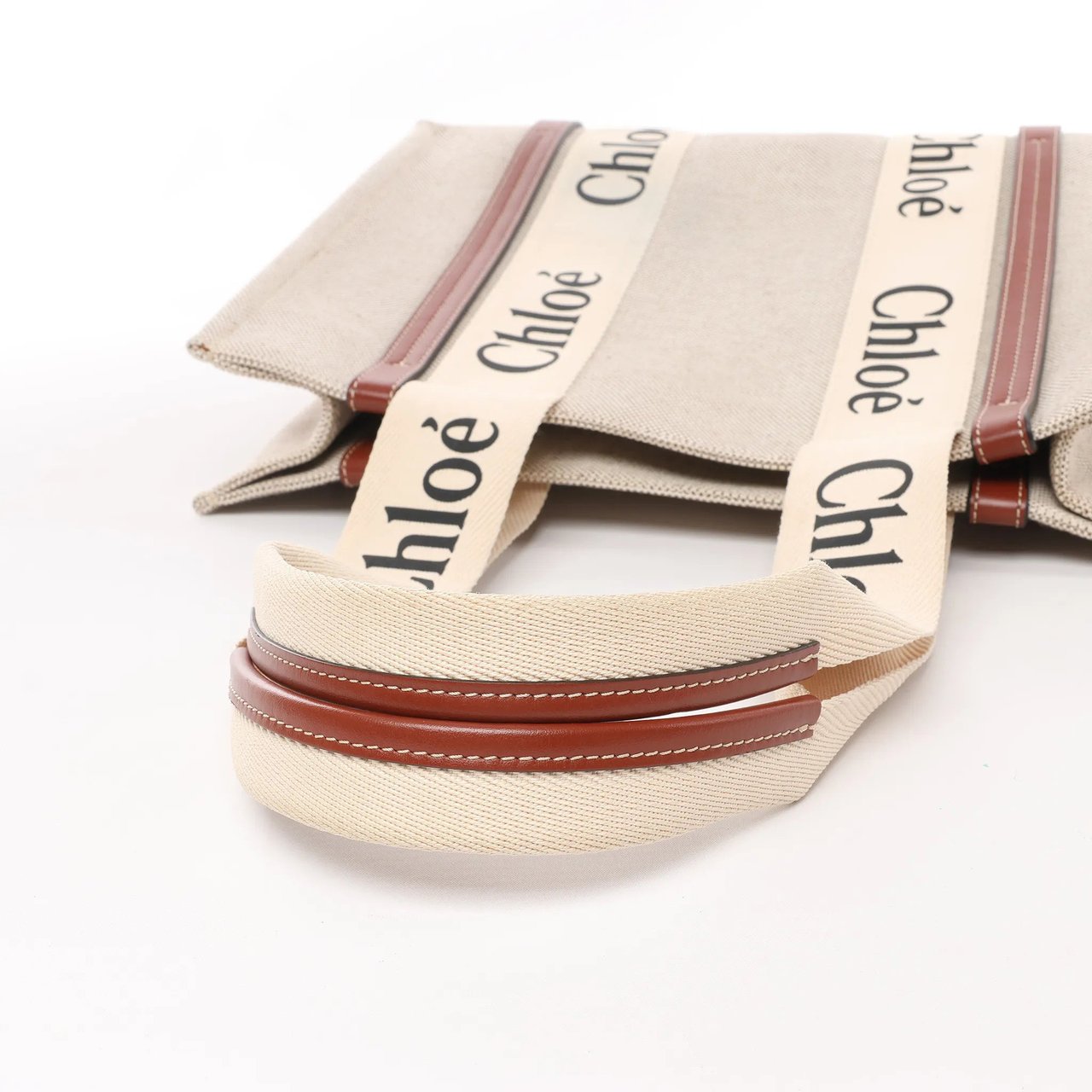 Chloé CHLOE Woody Medium Canvas x Leather Tote Shoulder bag in Beige x Brown Divers