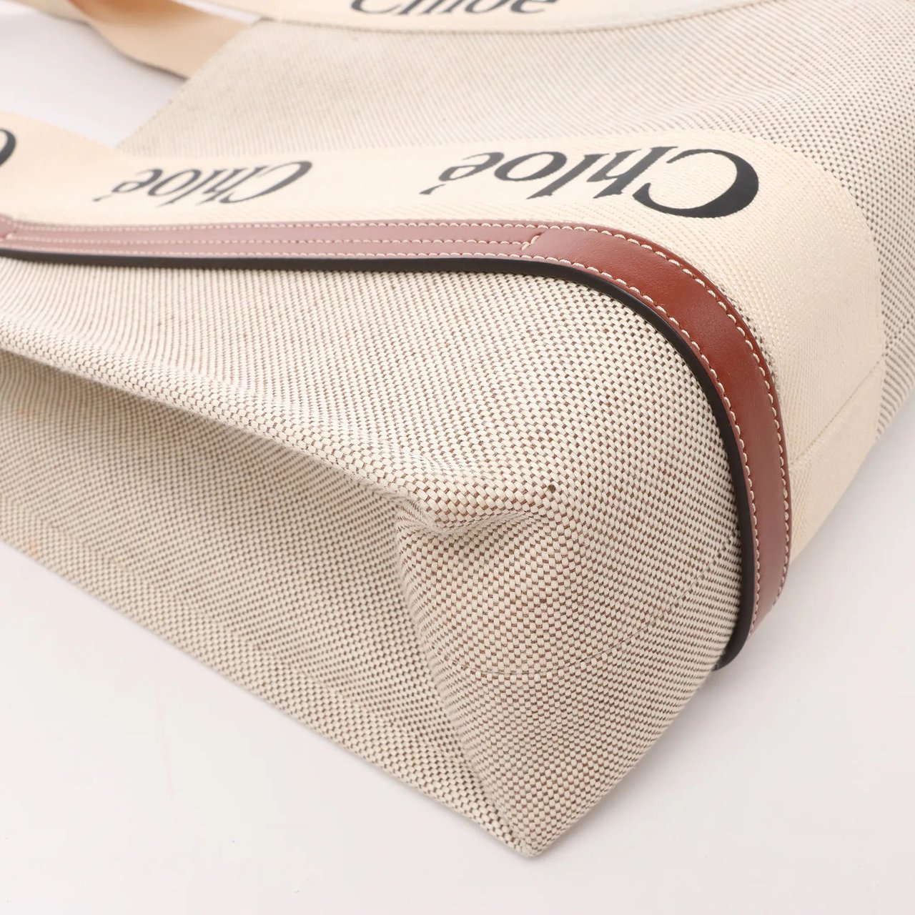 Chloé CHLOE Woody Medium Canvas x Leather Tote Shoulder bag in Beige x Brown Divers