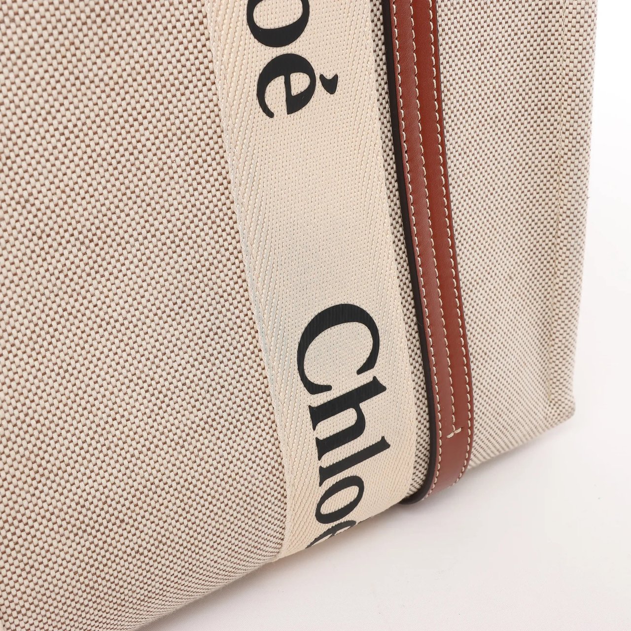 Chloé CHLOE Woody Medium Canvas x Leather Tote Shoulder bag in Beige x Brown Divers
