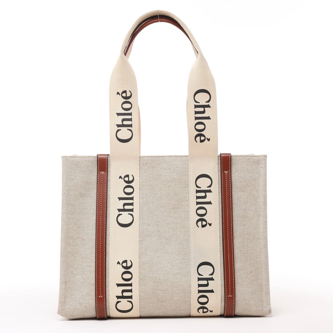 Chloé CHLOE Woody Medium Canvas x Leather Tote Shoulder bag in Beige x Brown Divers