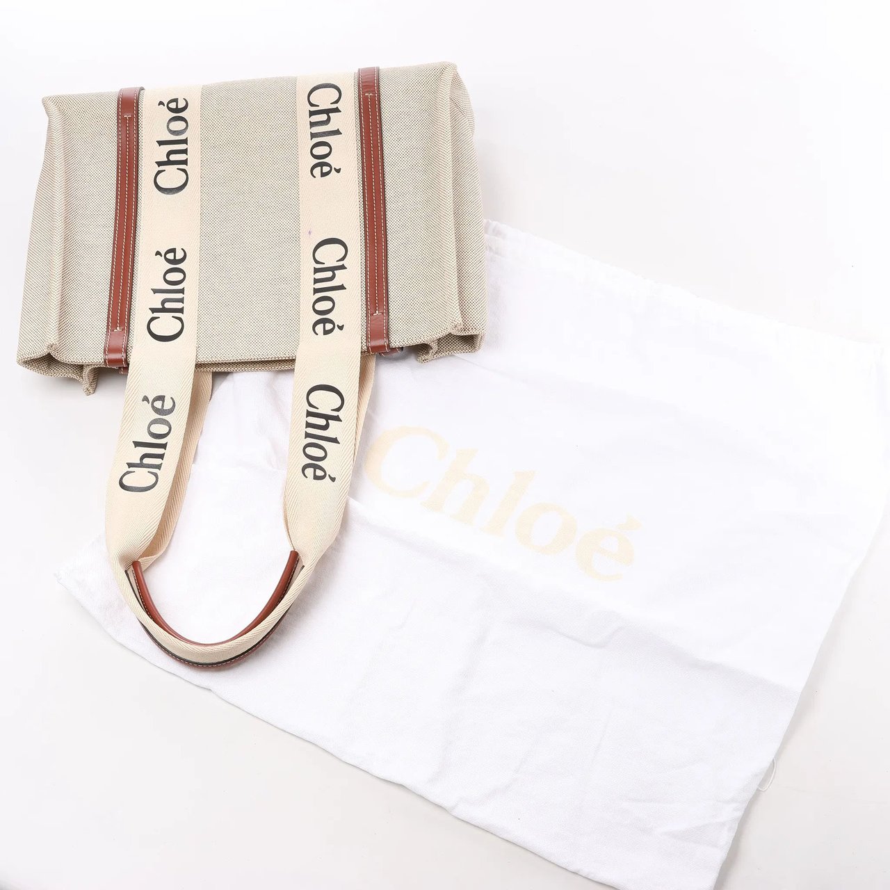 Chloé CHLOE Woody Medium Canvas & Leather Tote Shoulder bag in Brown Divers