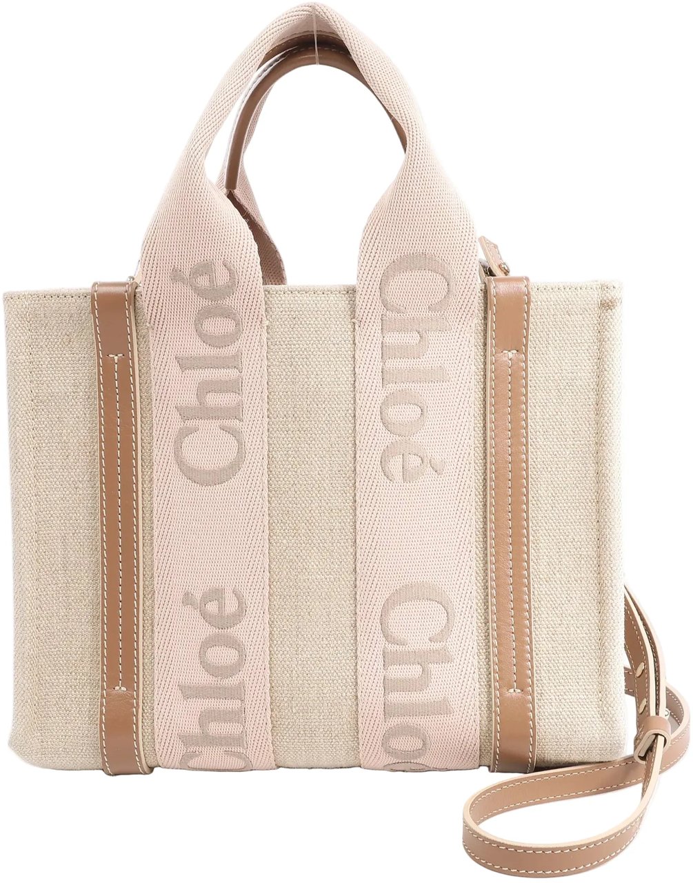 Chloé Chloé Woody Small Canvas & Leather 2Way Handbag in Beige Beige
