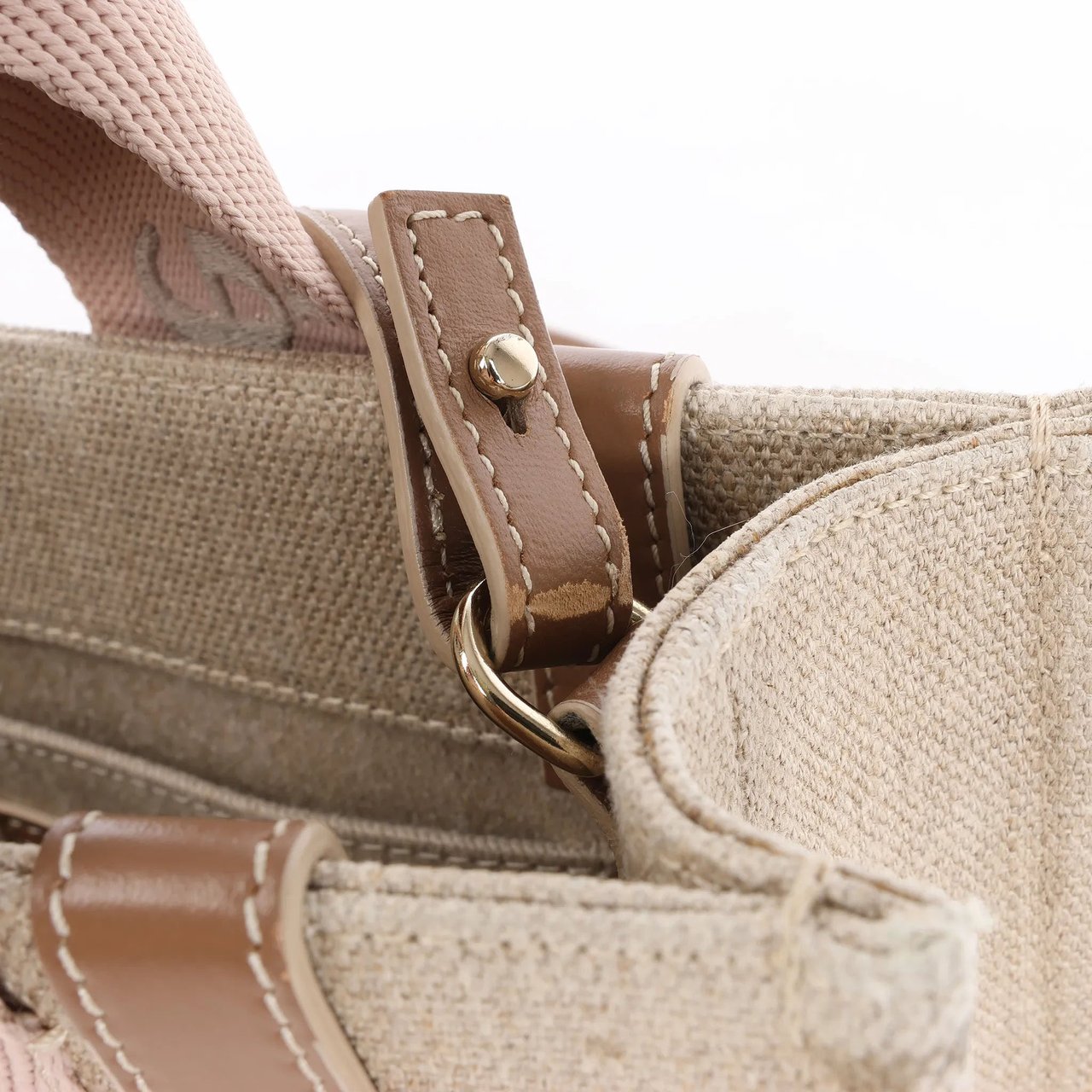 Chloé Chloé Woody Small Canvas & Leather 2Way Handbag in Beige Beige