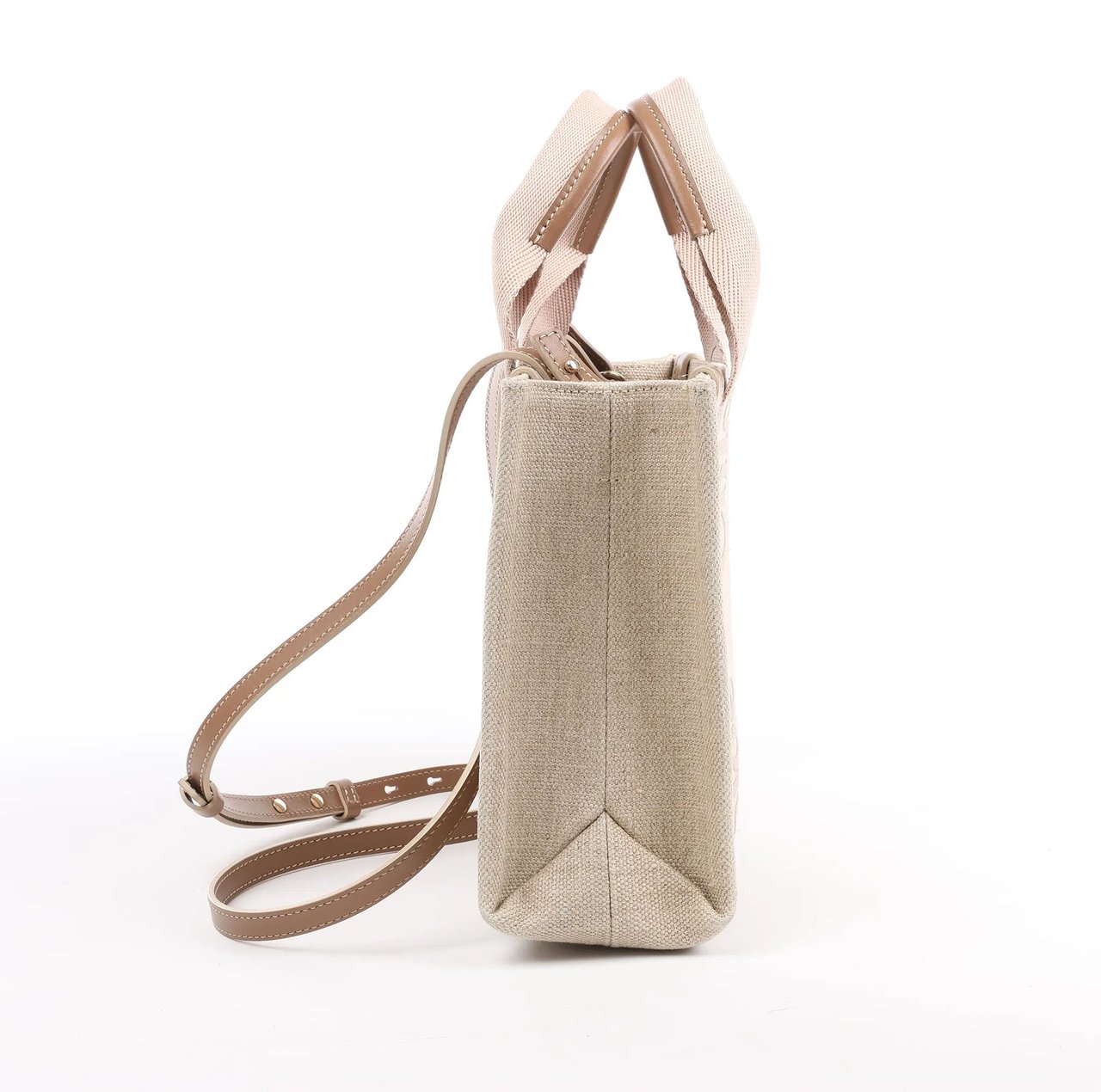 Chloé Chloé Woody Small Canvas & Leather 2Way Handbag in Beige Beige