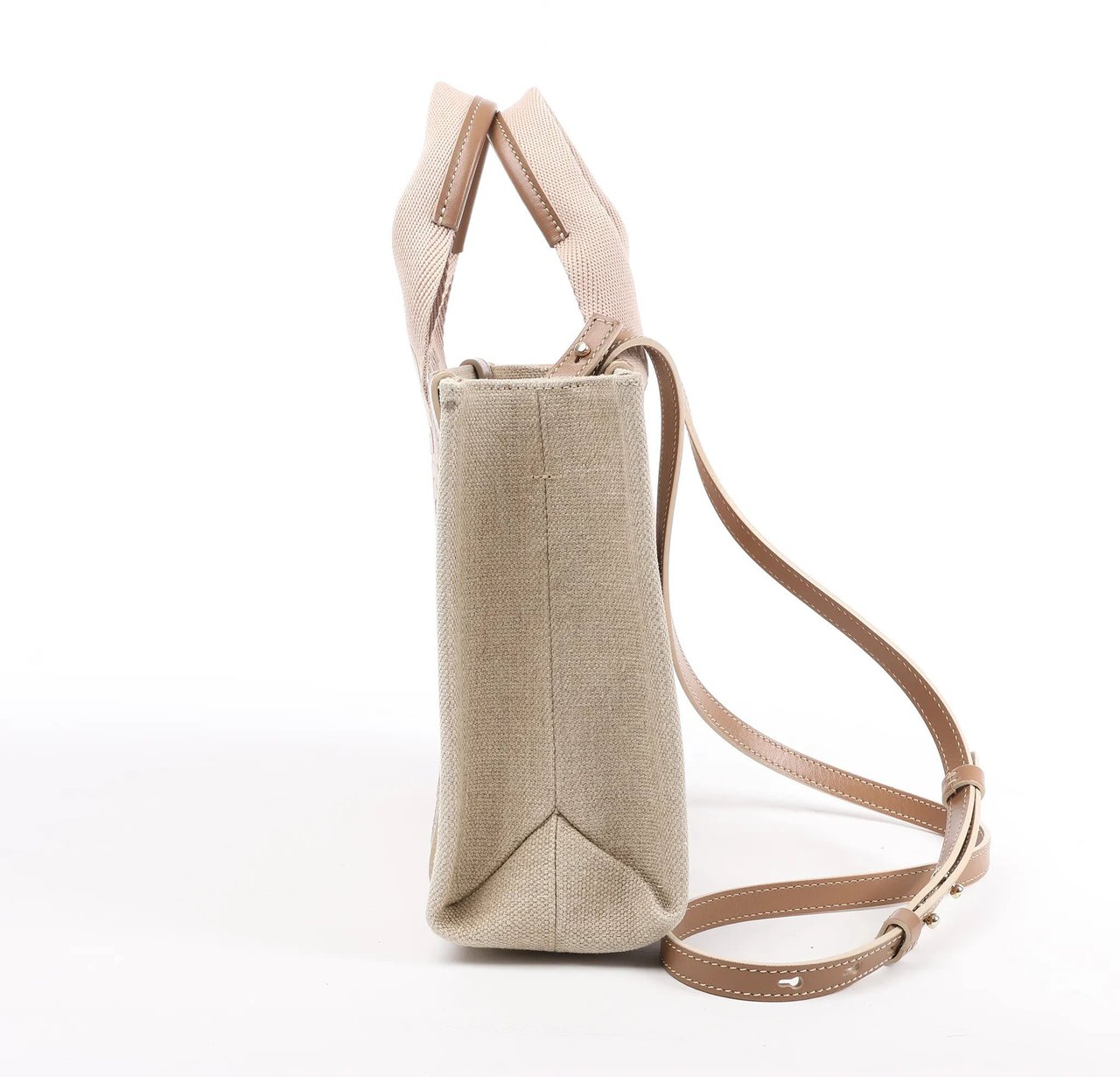 Chloé Chloé Woody Small Canvas & Leather 2Way Handbag in Beige Beige