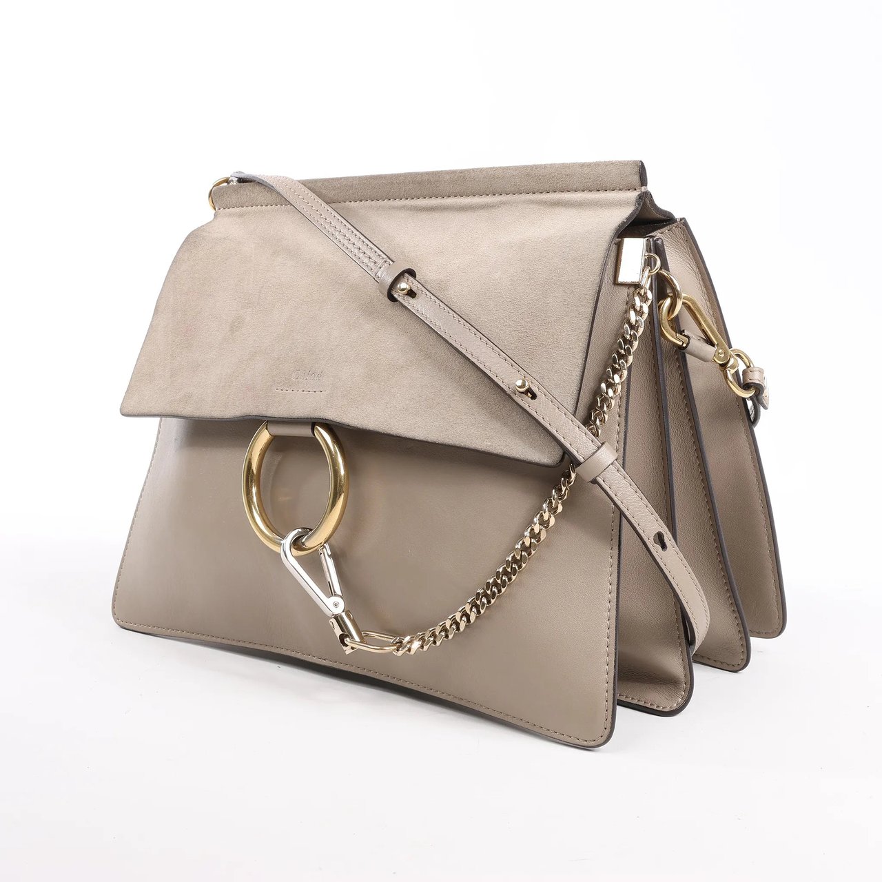 Chloé Chloe Faye Suede x Leather Shoulder bag in Greige Grijs