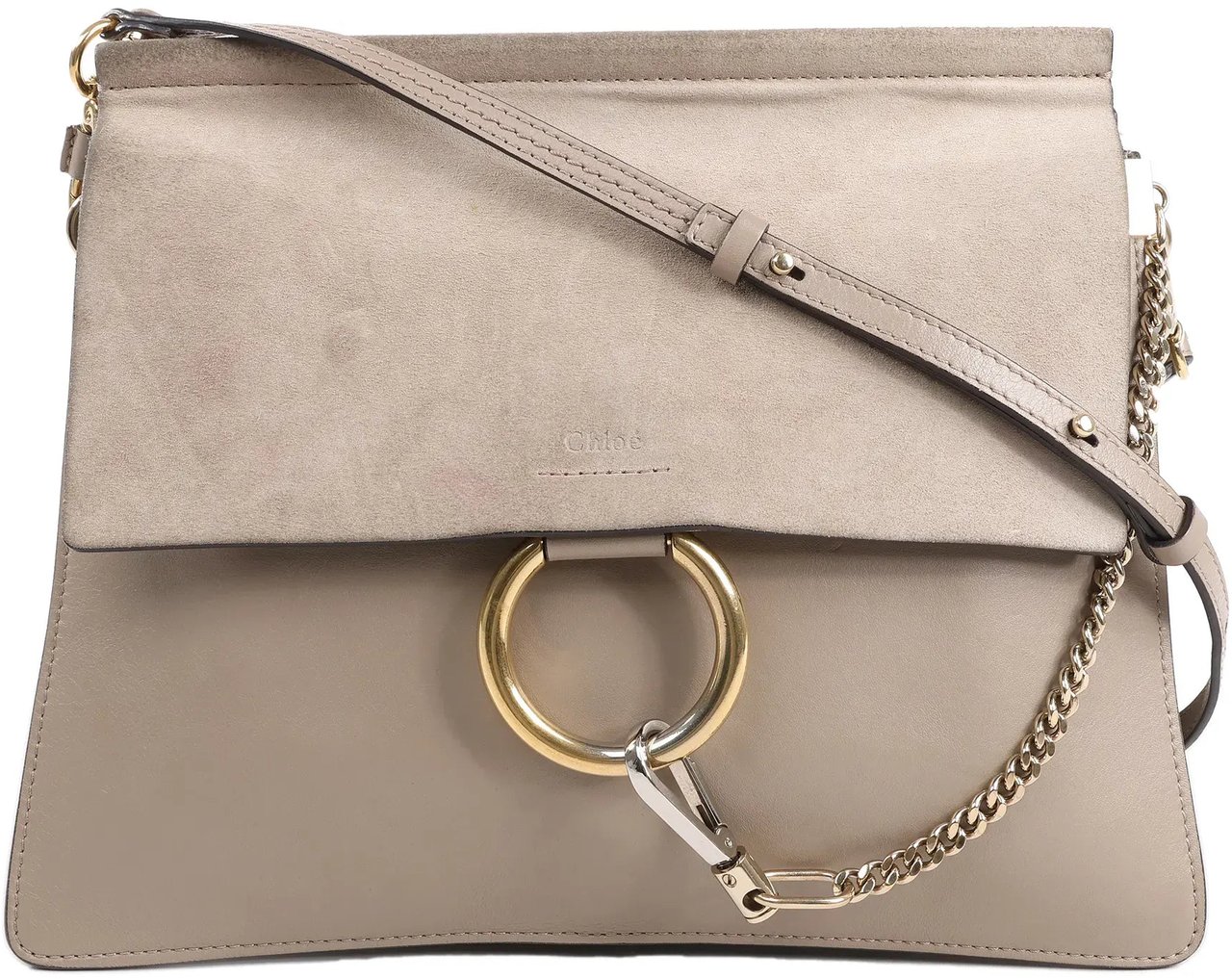Chloé Chloe Faye Suede x Leather Shoulder bag in Greige Grijs