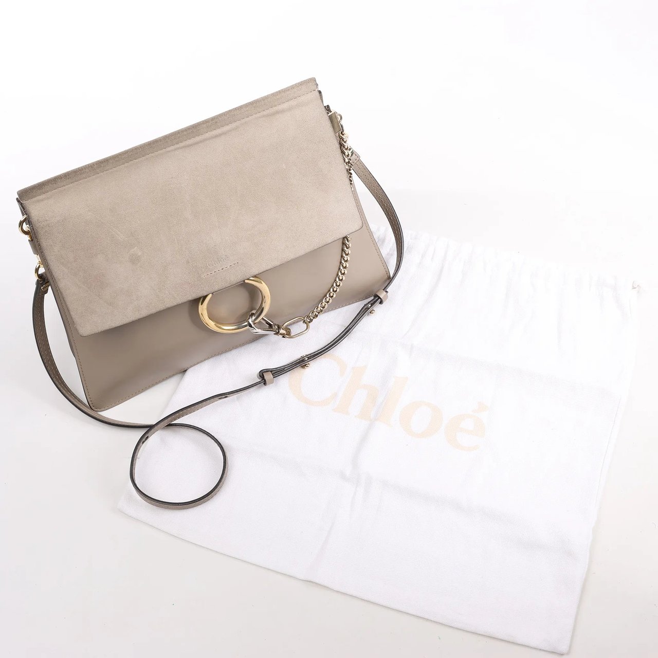 Chloé Chloe Faye Suede x Leather Shoulder bag in Greige Grijs