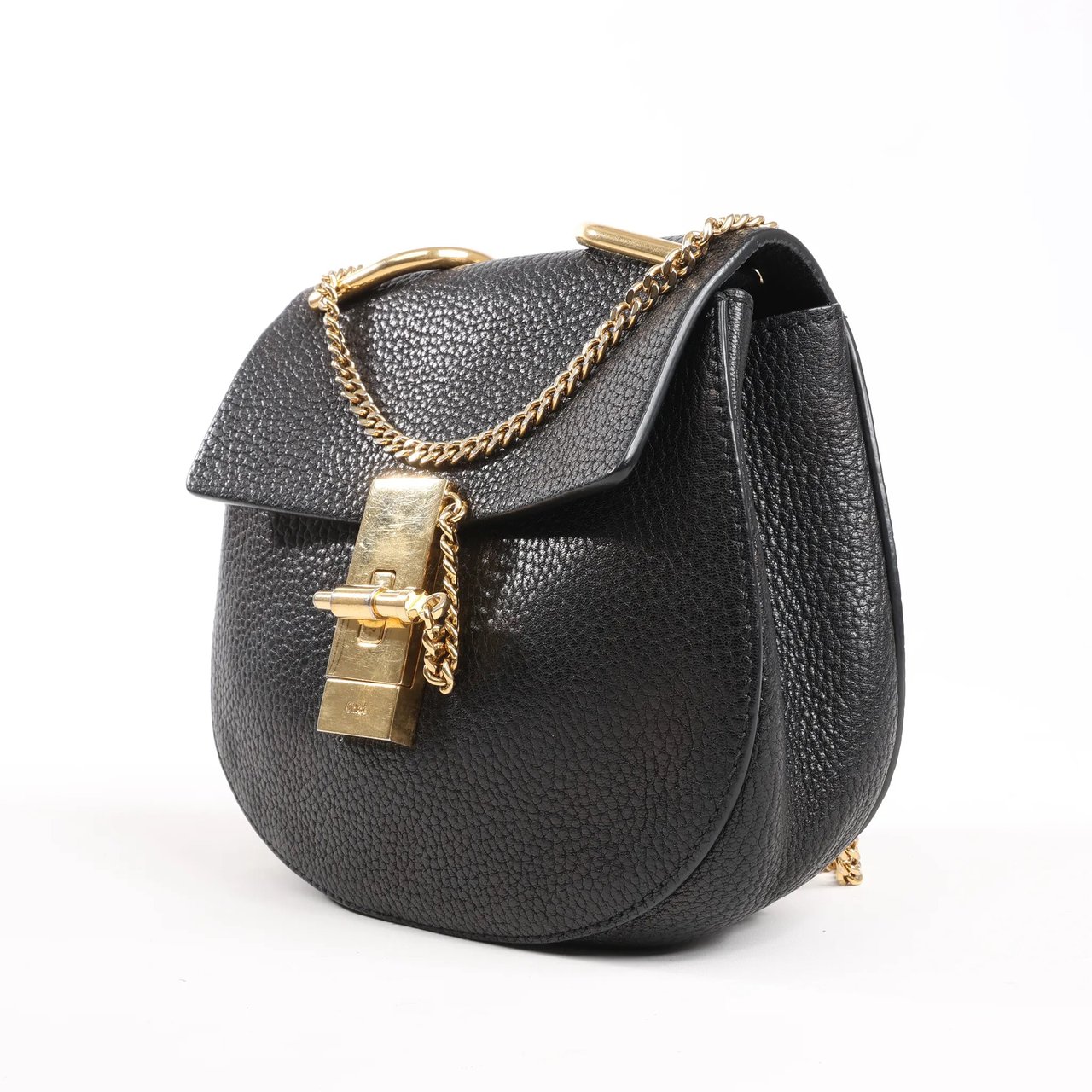 Chloé CHLOE Drew Leather Chain Shoulder Bag in Black Zwart
