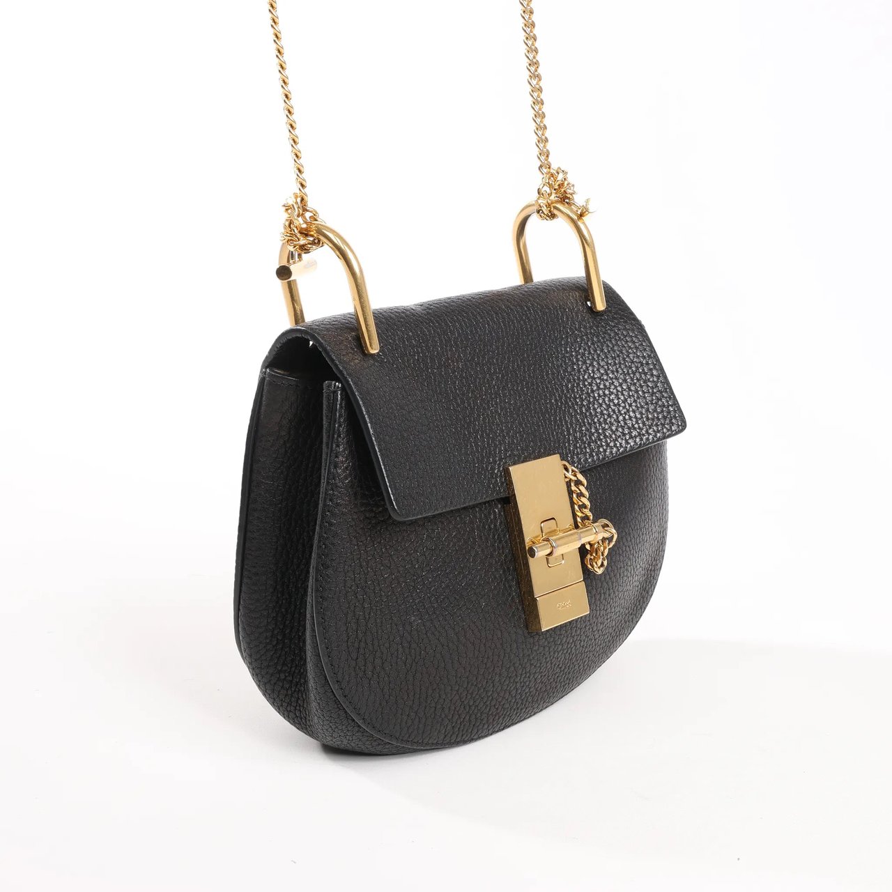Chloé CHLOE Drew Leather Chain Shoulder Bag in Black Zwart