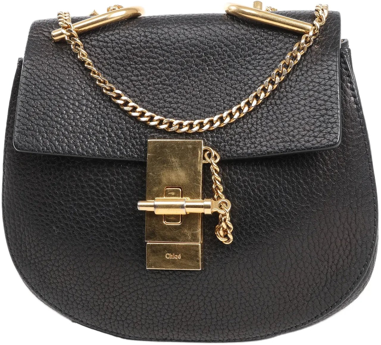 Chloé CHLOE Drew Leather Chain Shoulder Bag in Black Zwart