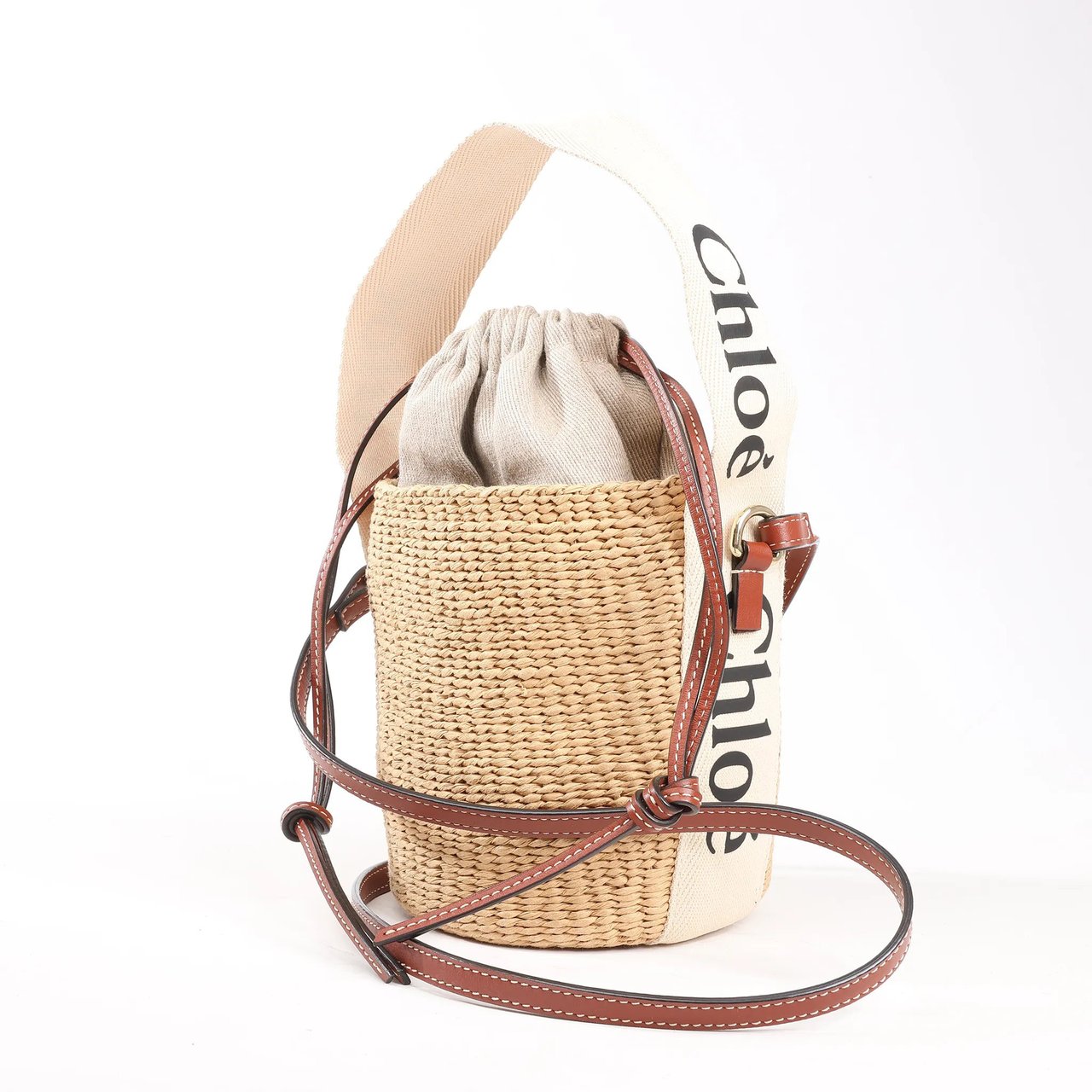 Chloé Chloe x Mifuko Sense Buckets Raffia x Leather 2Way Handbag in Beige x Brown Divers