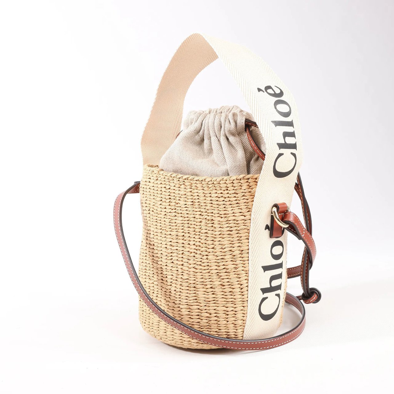 Chloé Chloe x Mifuko Sense Buckets Raffia x Leather 2Way Handbag in Beige x Brown Divers