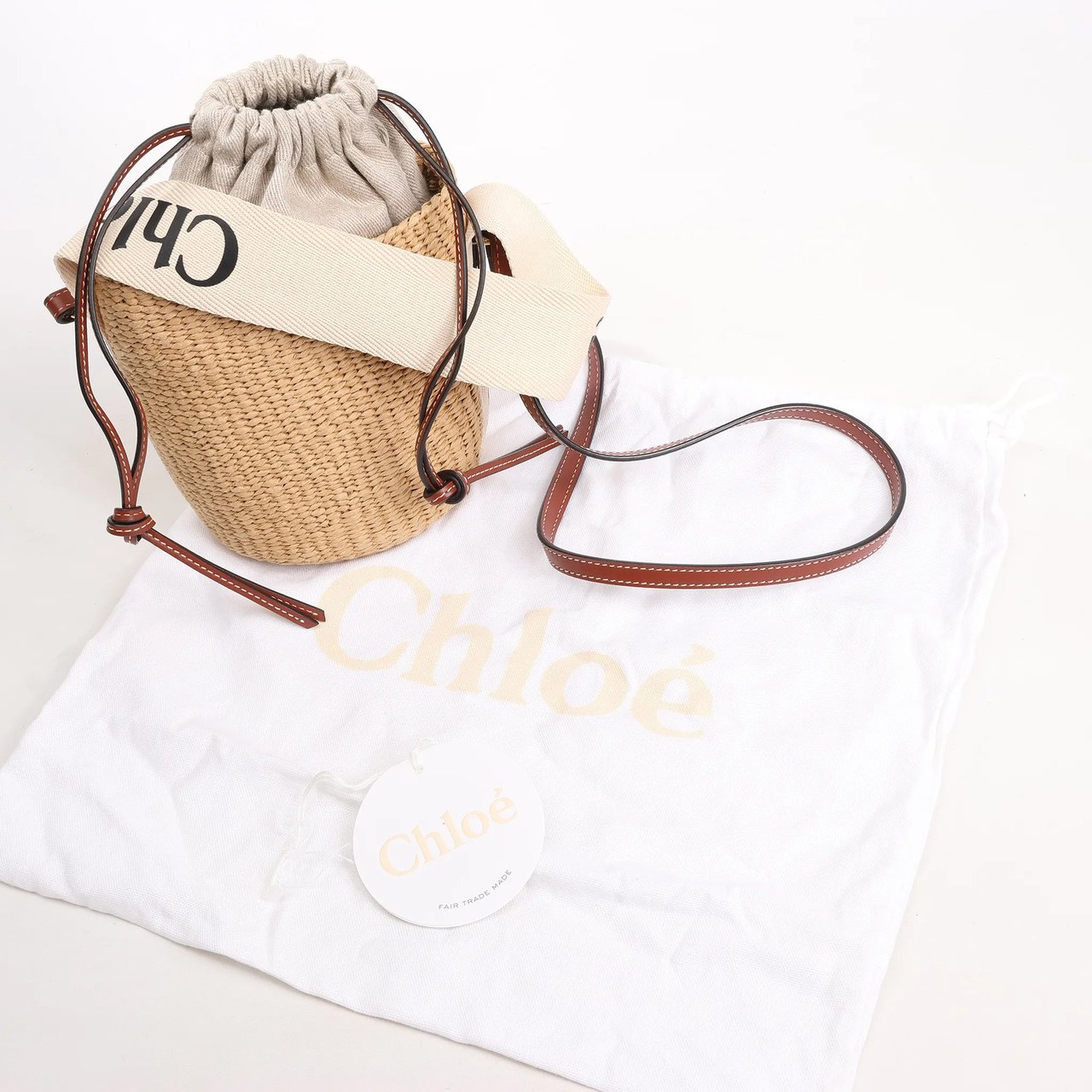 Chloé Chloe x Mifuko Sense Buckets Raffia x Leather 2Way Handbag in Beige x Brown Divers