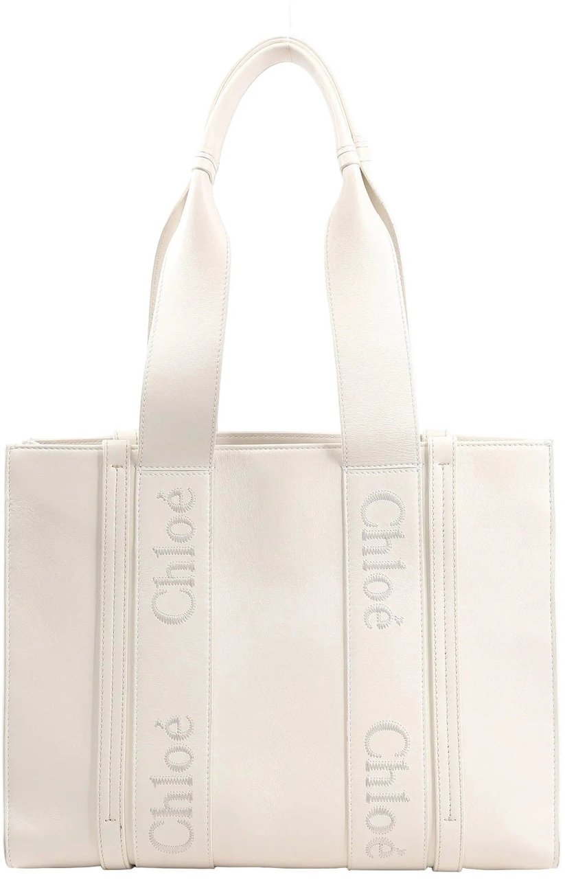 Chloé Chloé Woody Medium Leather Handbag in White Wit