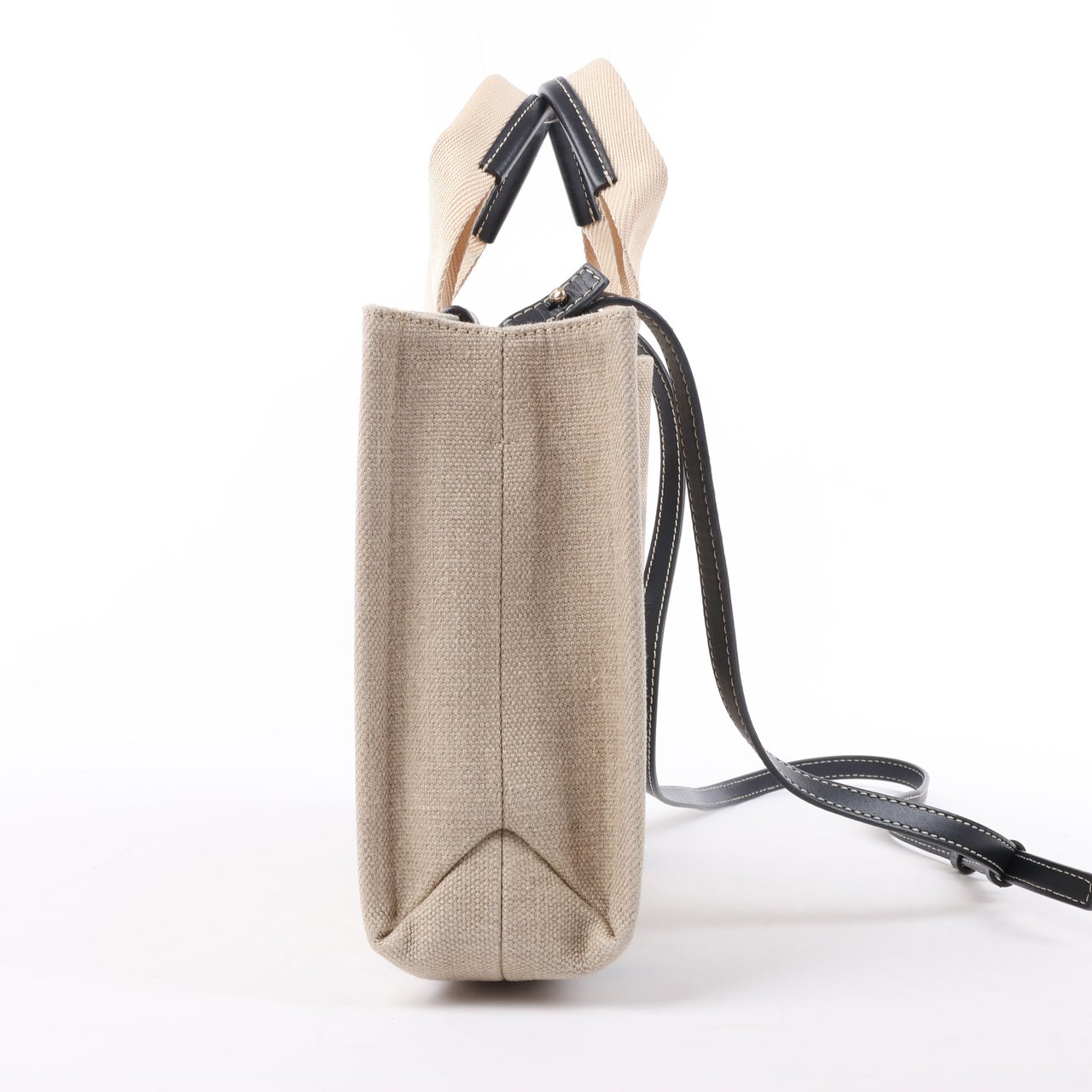 Chloé Chloé Woody Small Canvas & Leather 2Way Handbag in Beige x Black Beige