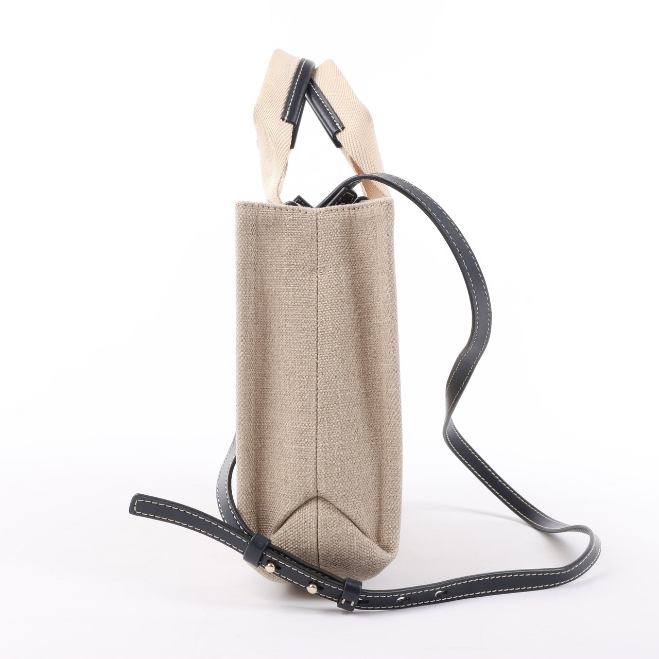 Chloé Chloé Woody Small Canvas & Leather 2Way Handbag in Beige x Black Beige