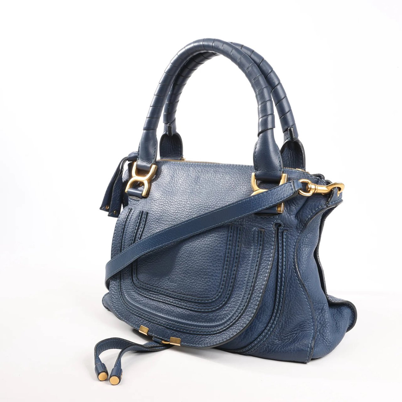 Chloé Chloe Marcie Leather Medium 2Way Handbag in Navy Blue Navy