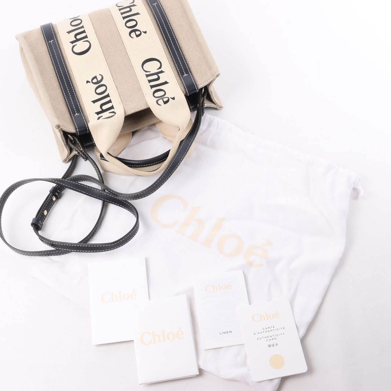 Chloé Chloé Woody Small Canvas & Leather 2Way Handbag in Beige x Black Beige