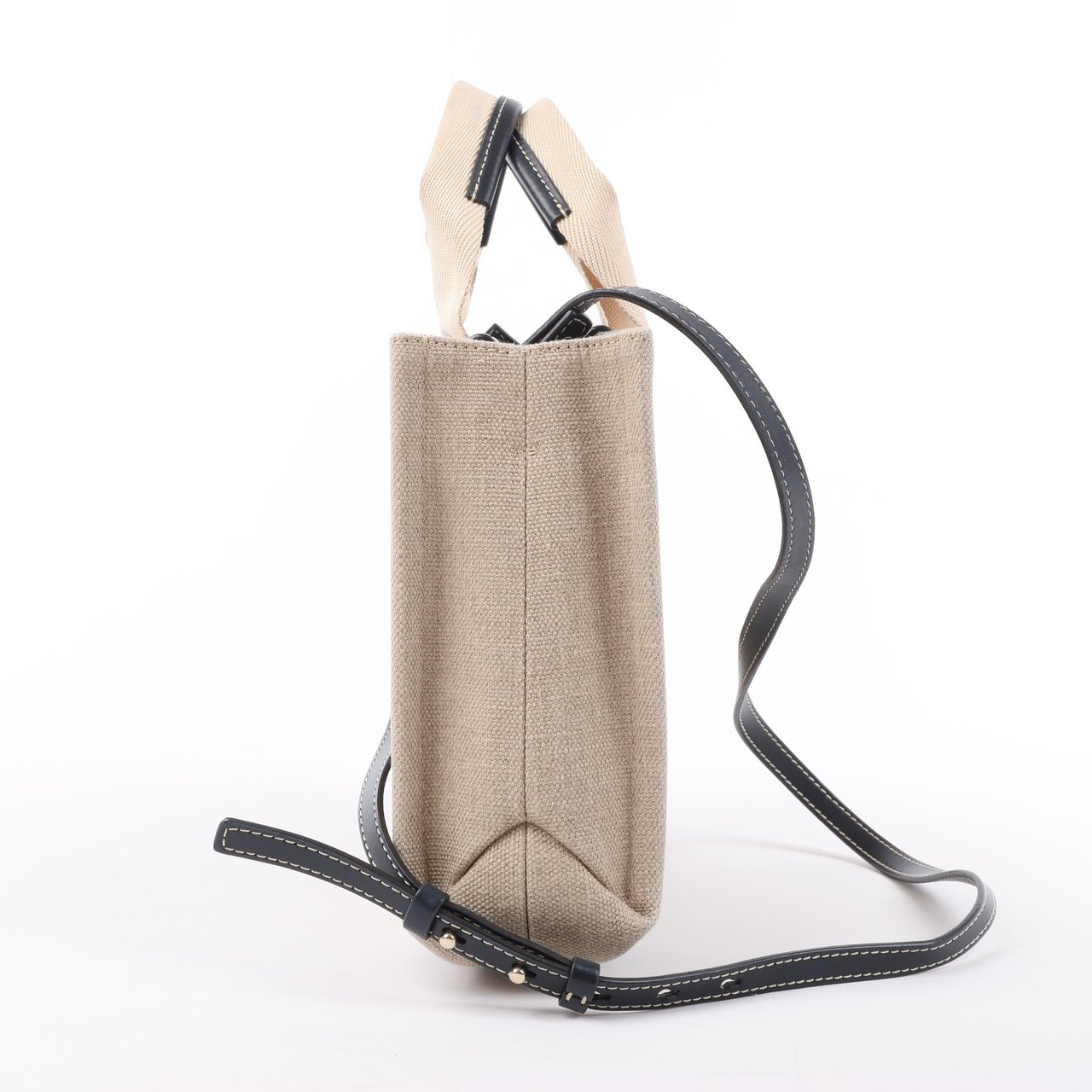 Chloé Chloé Woody Small Canvas & Leather 2Way Handbag in Beige x Black Beige